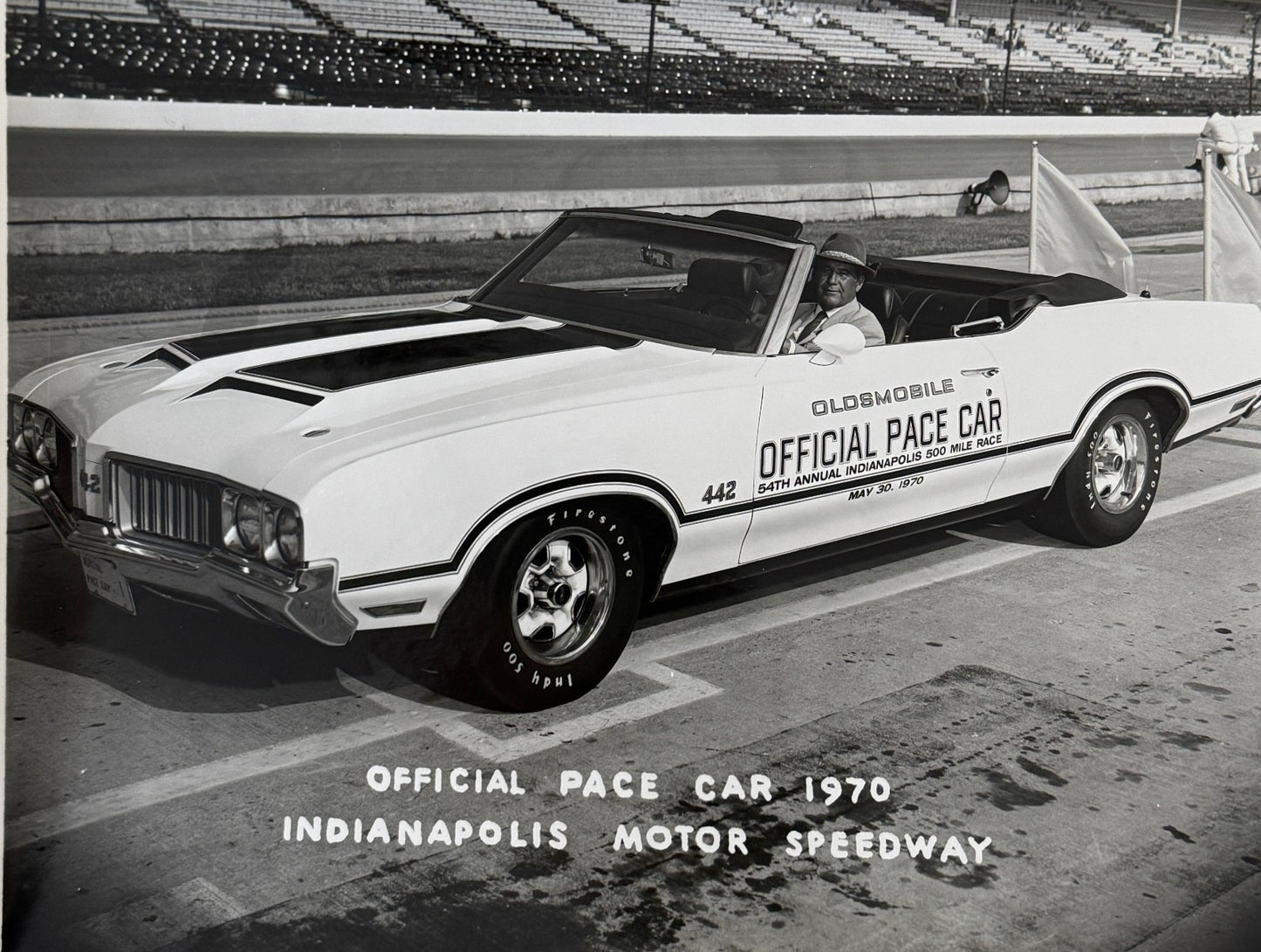 Vintage Indy 500 Racing Photo 1970 Oldsmobile Official Pace Car Photograph