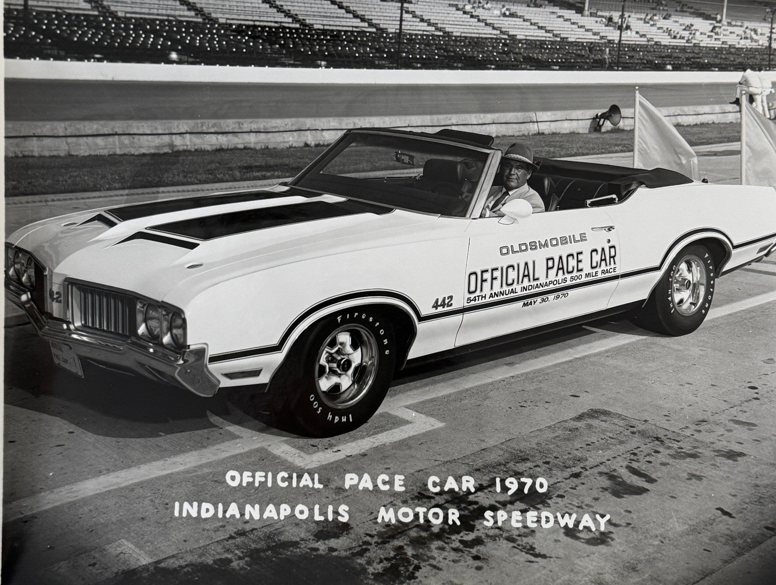 Vintage Indy 500 Racing Photo 1970 Oldsmobile Official Pace Car Photograph