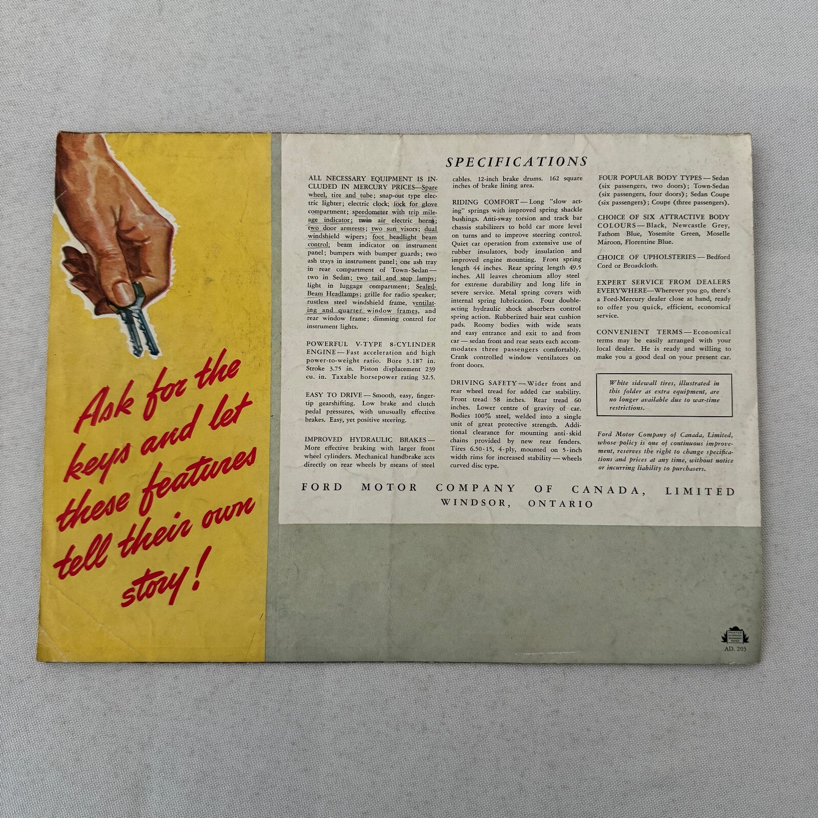 1942 Mercury Eight Car Sales Brochure Catalog Poster Coupe Town Sedan Canadian