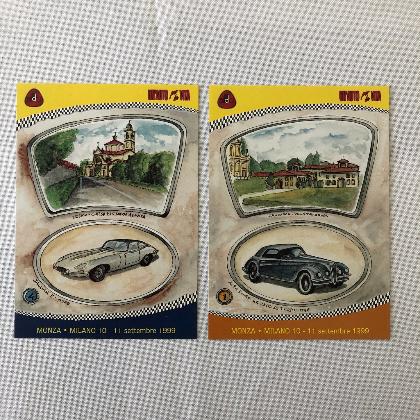 Italian Collector Car Postcard Set of 6 Alfa Romeo 6C Ferrari 500 Fiat Jaguar + 