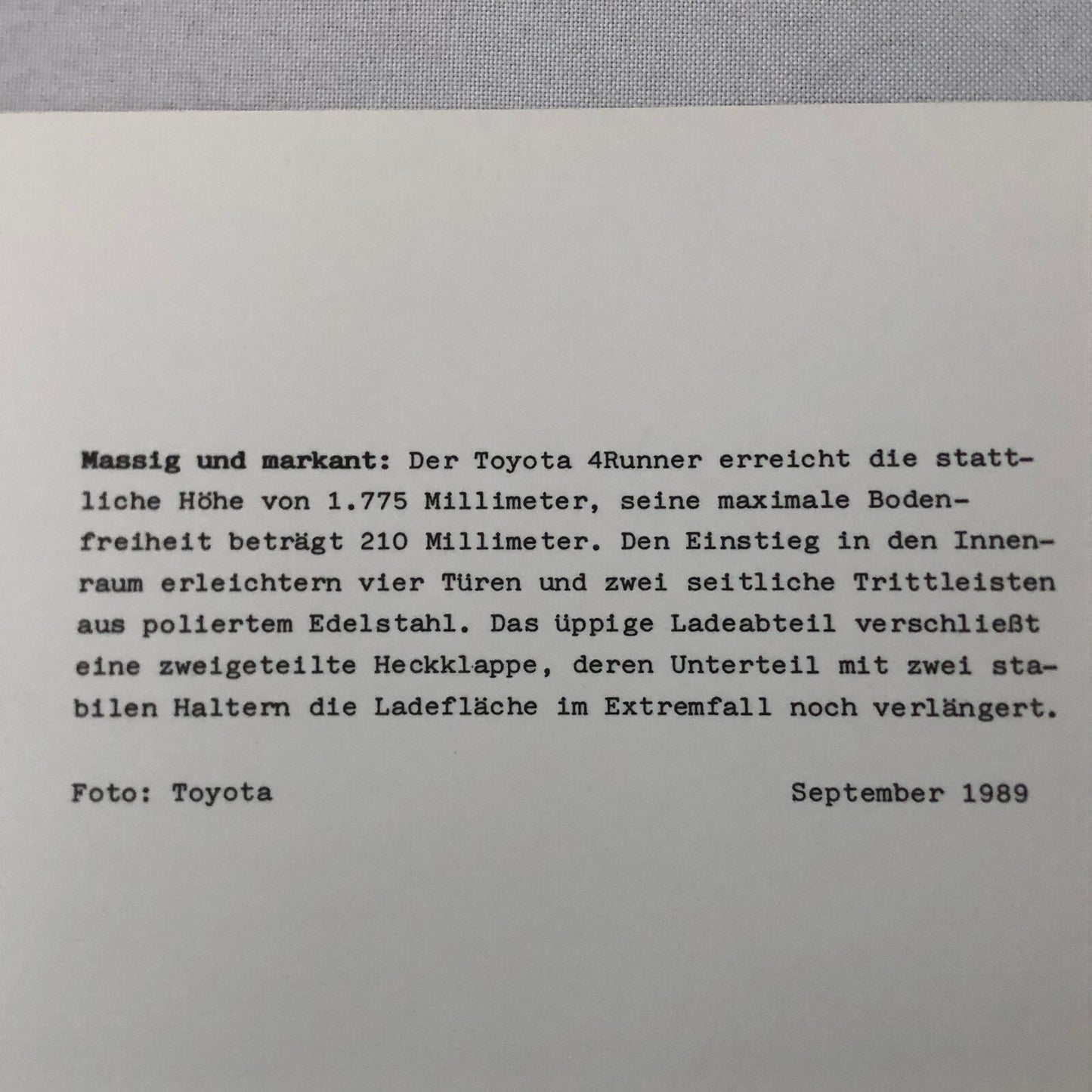 1989 1990 Toyota 4Runner SUV Factory Press Photo Photograph Print GERMAN