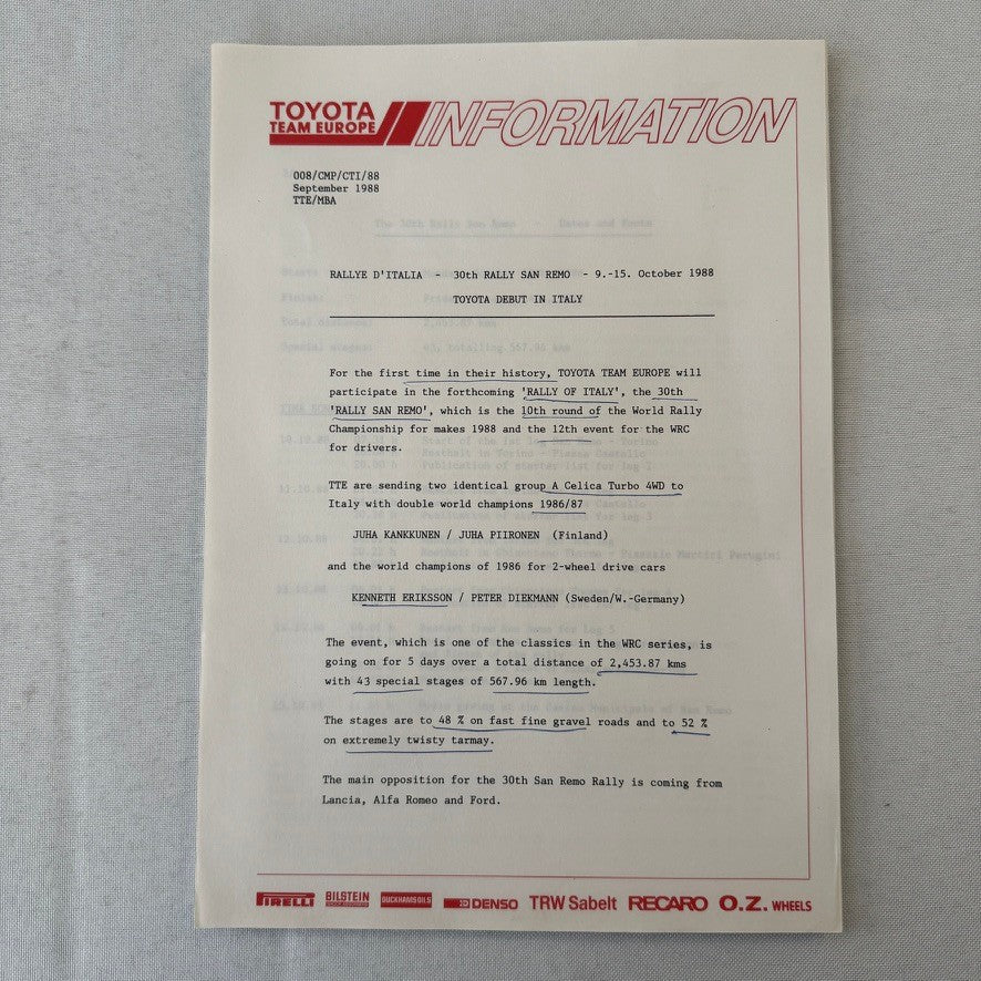 1988 Toyota Celica Rally Rallye Racing Press Kit Motorsport Race Photos Photo
