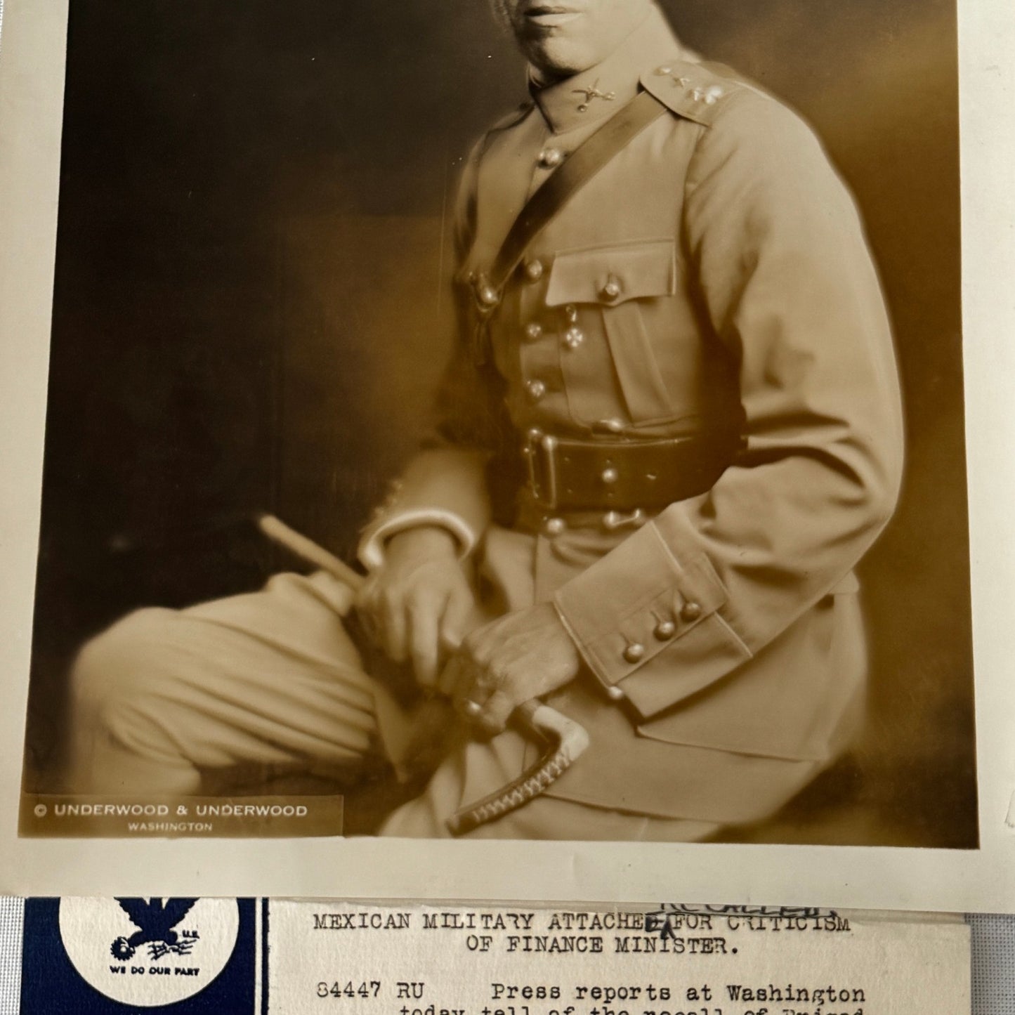 Vintage Press Photo Photograph Portrait Mexican Military Attache Aguilar 1933