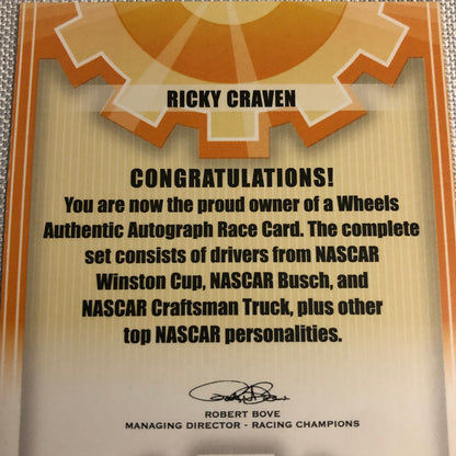 2002 Wheels Authentic Autograph Ricky Craven Signed Signature Auto Card NASCAR