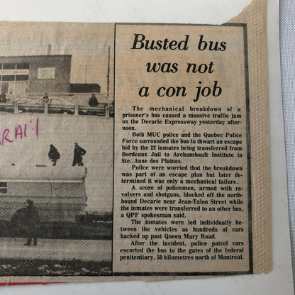 Vintage Montreal Prison Bus Press Photo Photograph Print Newspaper Story 