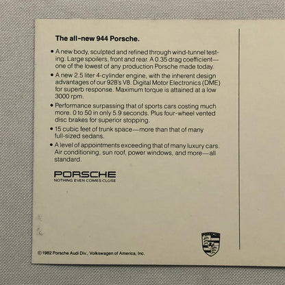 1982 Porsche 944 Advertising Postcard Post Card Vintage
