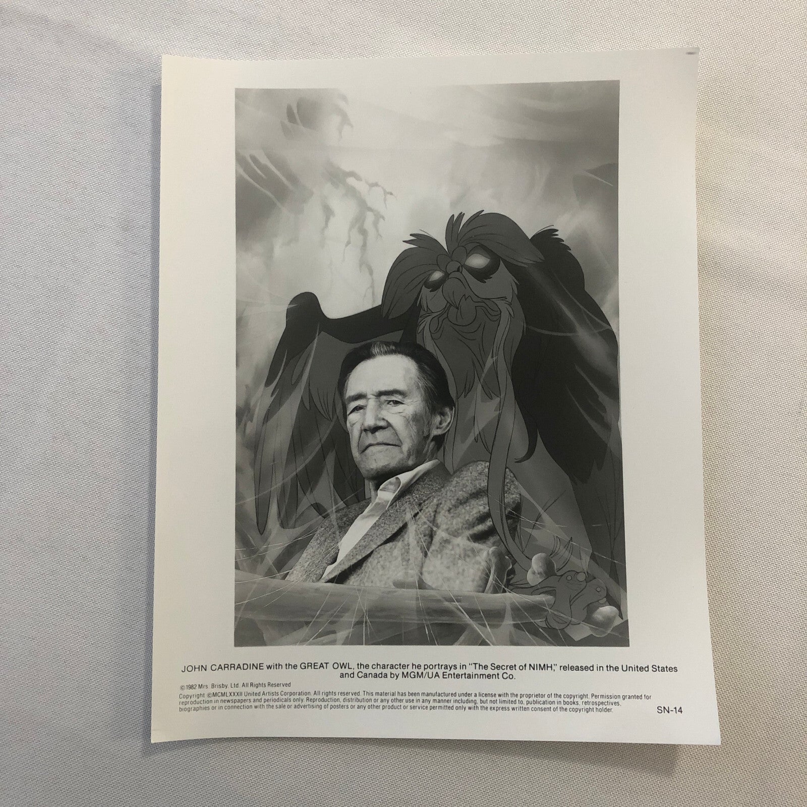 The Secret of Nimh JOhn Carradine Great Owl Movie Film Press Photo Photograph