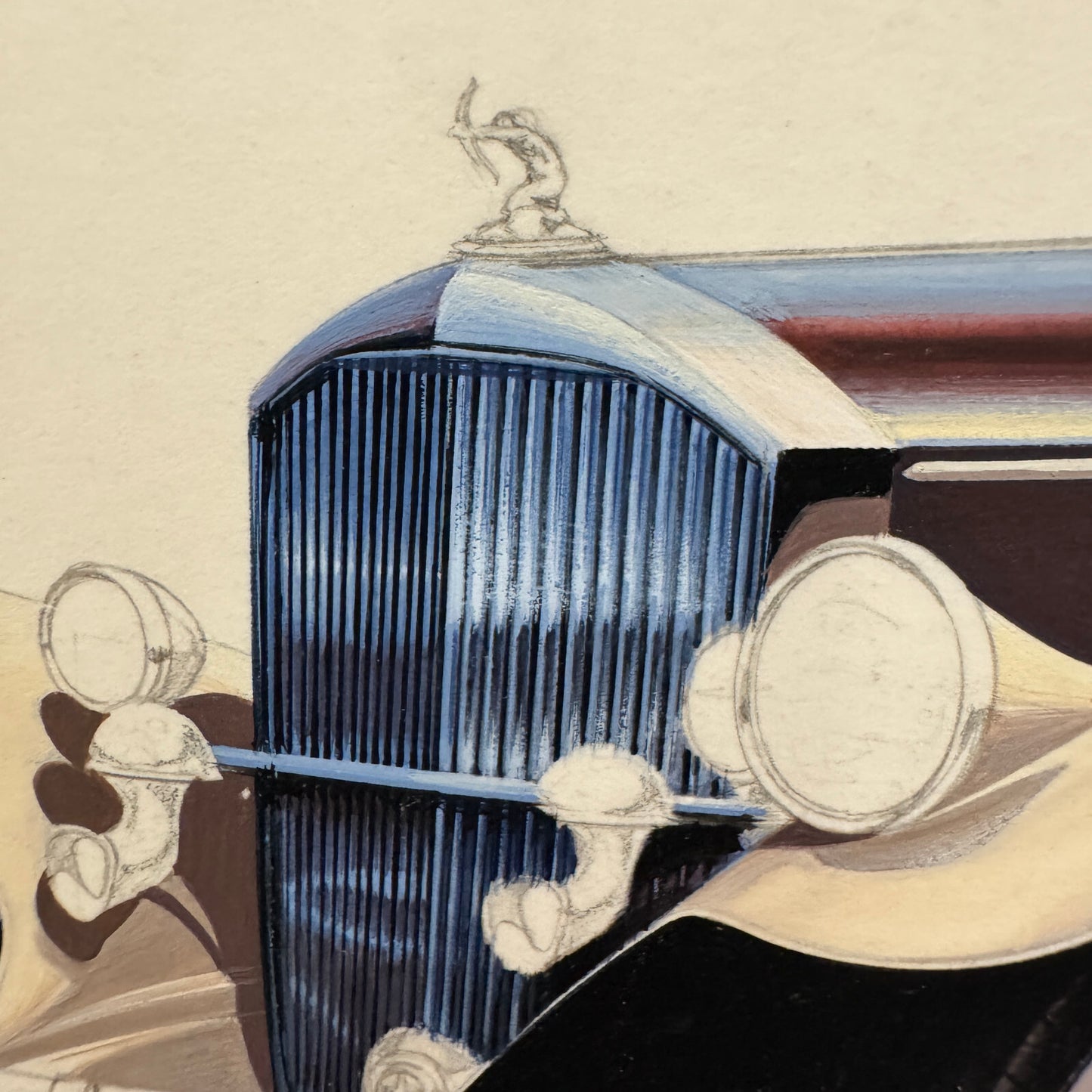 Vintage Pierce Arrow Car Automobile Illustration Art Drawing Hand Drawn