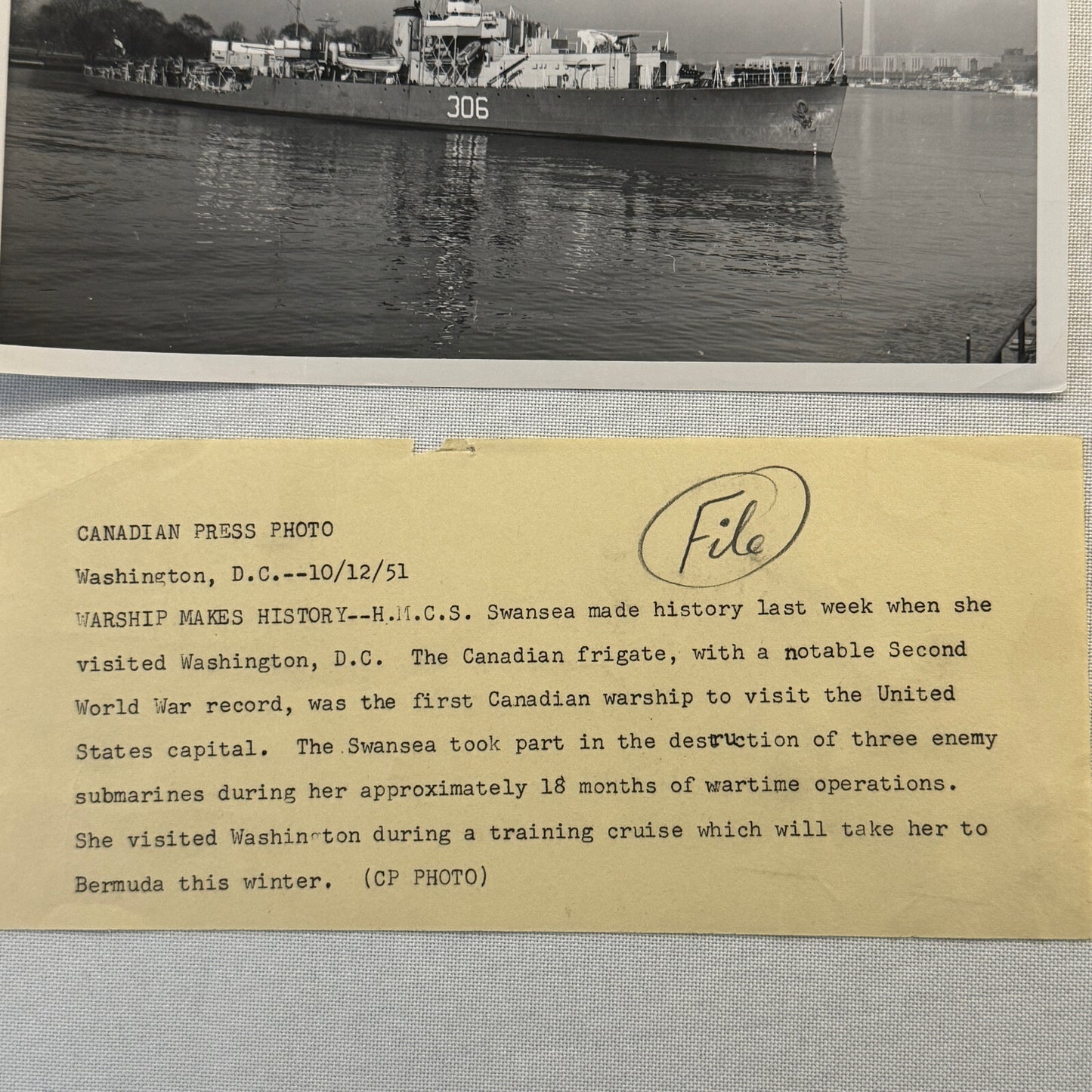 Vintage Royal Canadian Navy Military Ship HMCS Swansea Boat Visits Washington