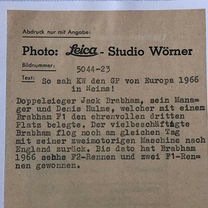 Vintage Racing Photo Photograph Jack Brabham Denny Hulme 1966 Reims Grand Prix 