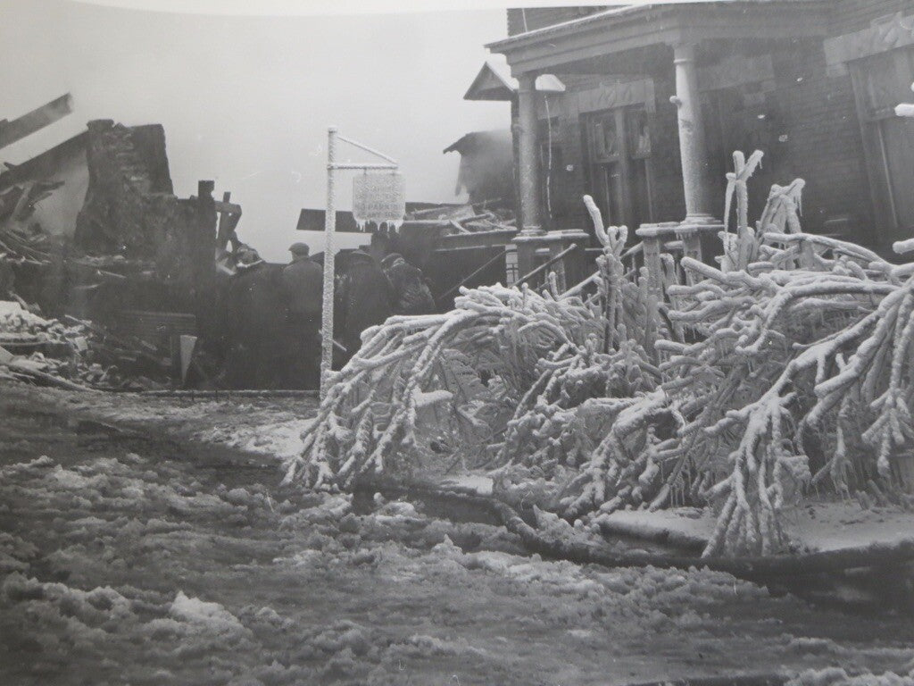 Vintage Montreal Press Photo House Fire Firefighting Ice Winter Photograph