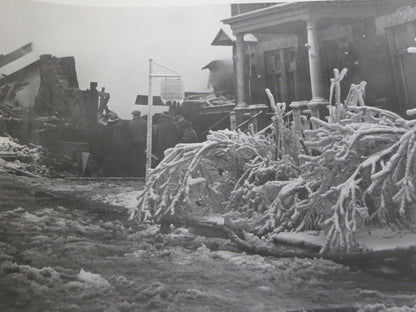 Vintage Montreal Press Photo House Fire Firefighting Ice Winter Photograph