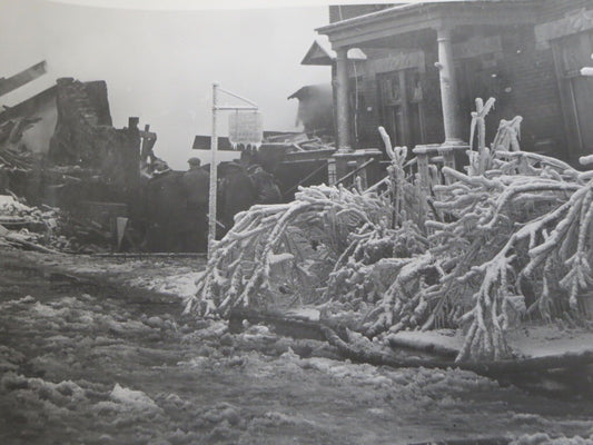 Vintage Montreal Press Photo House Fire Firefighting Ice Winter Photograph