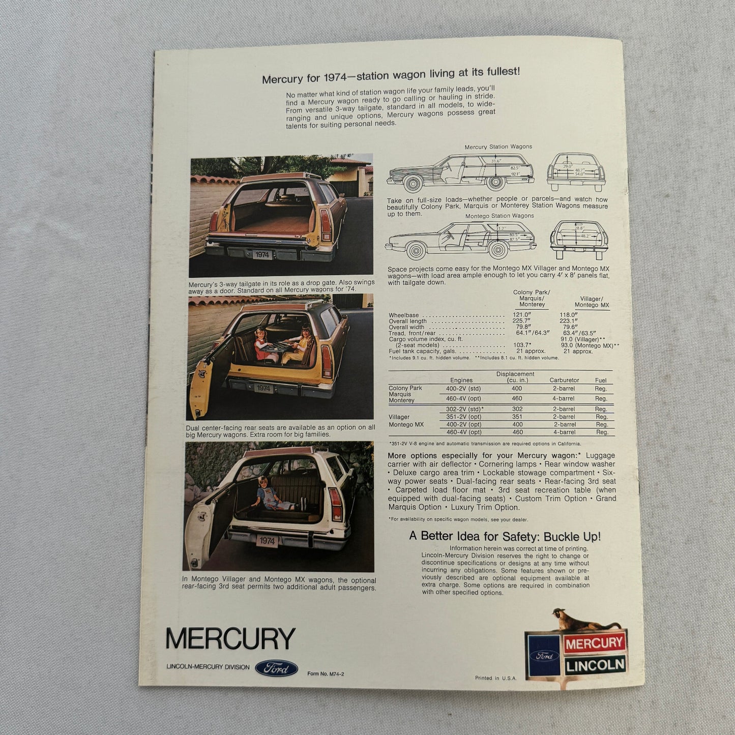 1974 Mercury Station Wagon Sales Brochure Catalog Montego Colony Park Marquis +