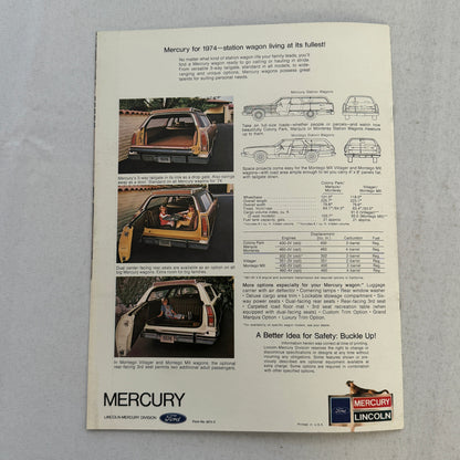 1974 Mercury Station Wagon Sales Brochure Catalog Montego Colony Park Marquis +
