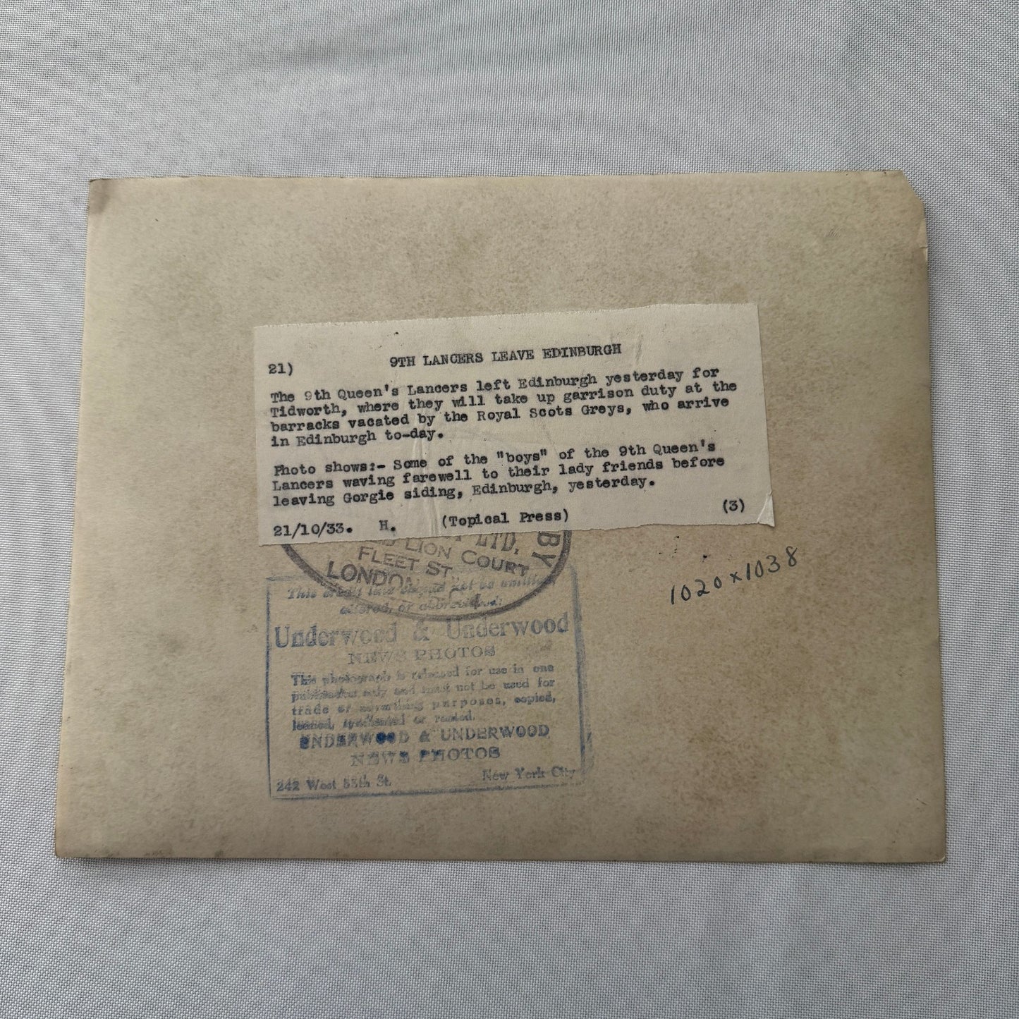 9th Lancers Edinburgh to Tidworth British Cavalry Press Photo Photograph 1933
