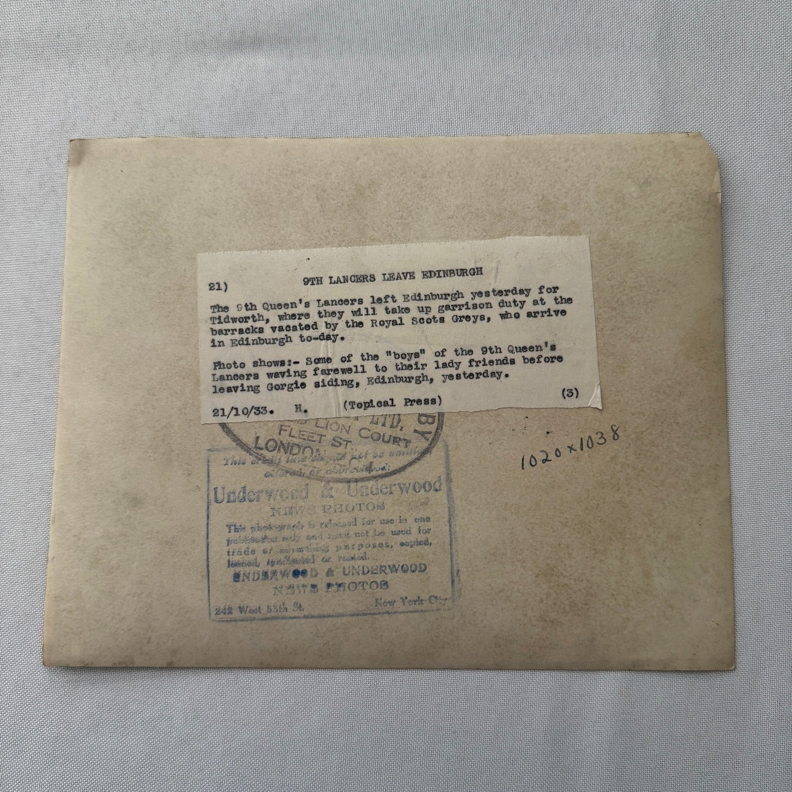 9th Lancers Edinburgh to Tidworth British Cavalry Press Photo Photograph 1933