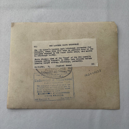 9th Lancers Edinburgh to Tidworth British Cavalry Press Photo Photograph 1933