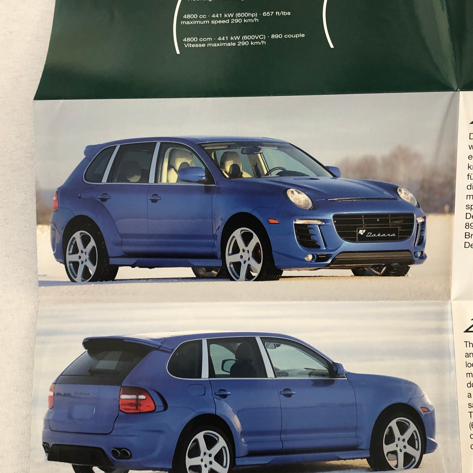 RUF Dakara Porsche Cayenne SUV Sales Brochure Catalog Advertising