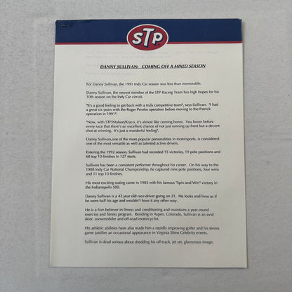 1992 STP Racing Press Kit Brochure Photos Bryan Herta Richard Petty Vintage