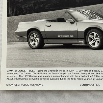 1987 Chevrolet Camaro IROC Z Convertible Factory Press Photo Photograph Vintage