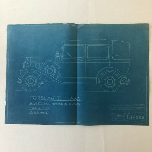 1932 Coachbuilder Car Design Blueprint Rendering Blue Print Taxi Body Style