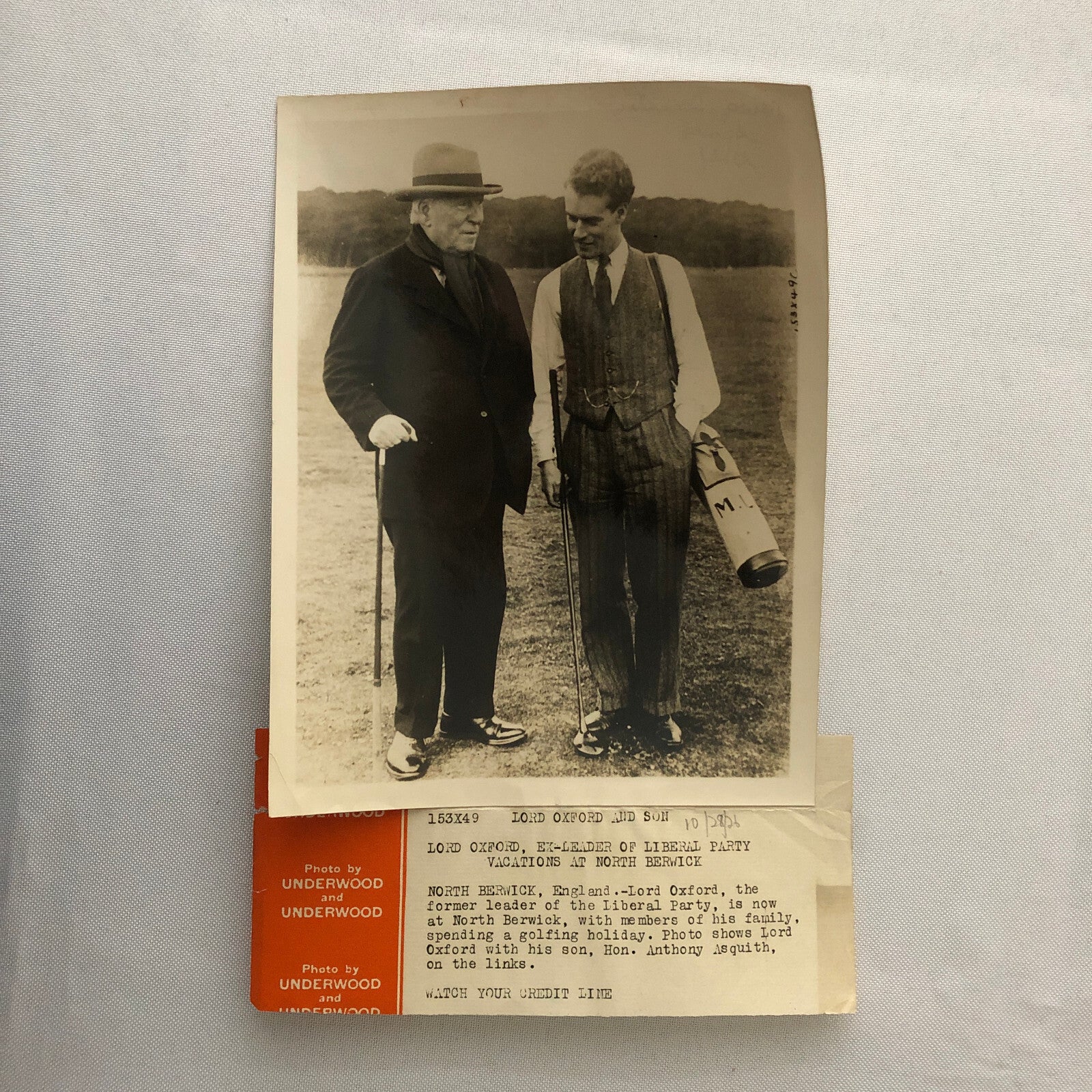 Press Photo Photograph British Lord Oxford Liberal Party Leader and Son Golfing