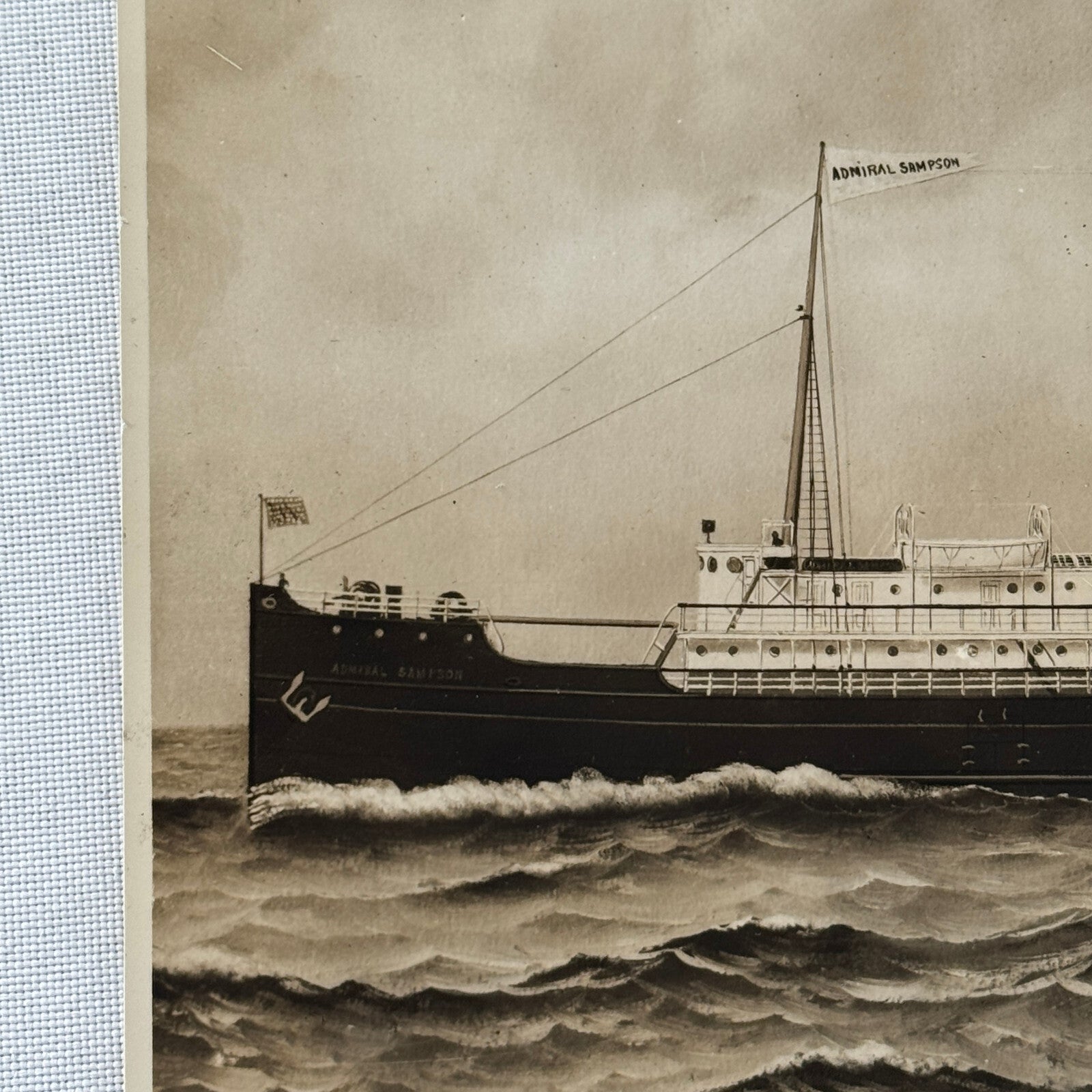 Vintage Ship Boat Photo Photograph Print Webster & Stevens Photo Admiral Sampson