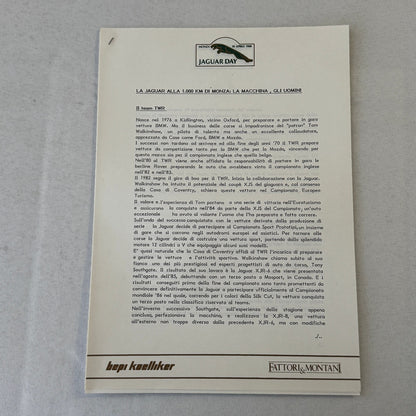 1988 Jaguar Silk Cut Racing Press Kit Photos Jaguar Day at Monza ITALIAN