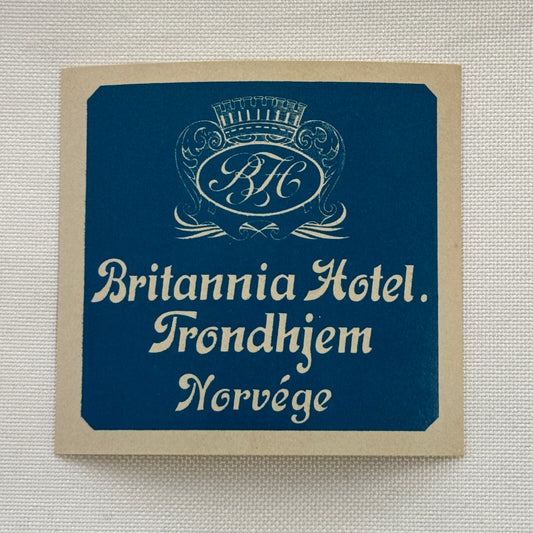 Vintage Travel Luggage Label Britannia Hotel Trondheim Norway Norvege