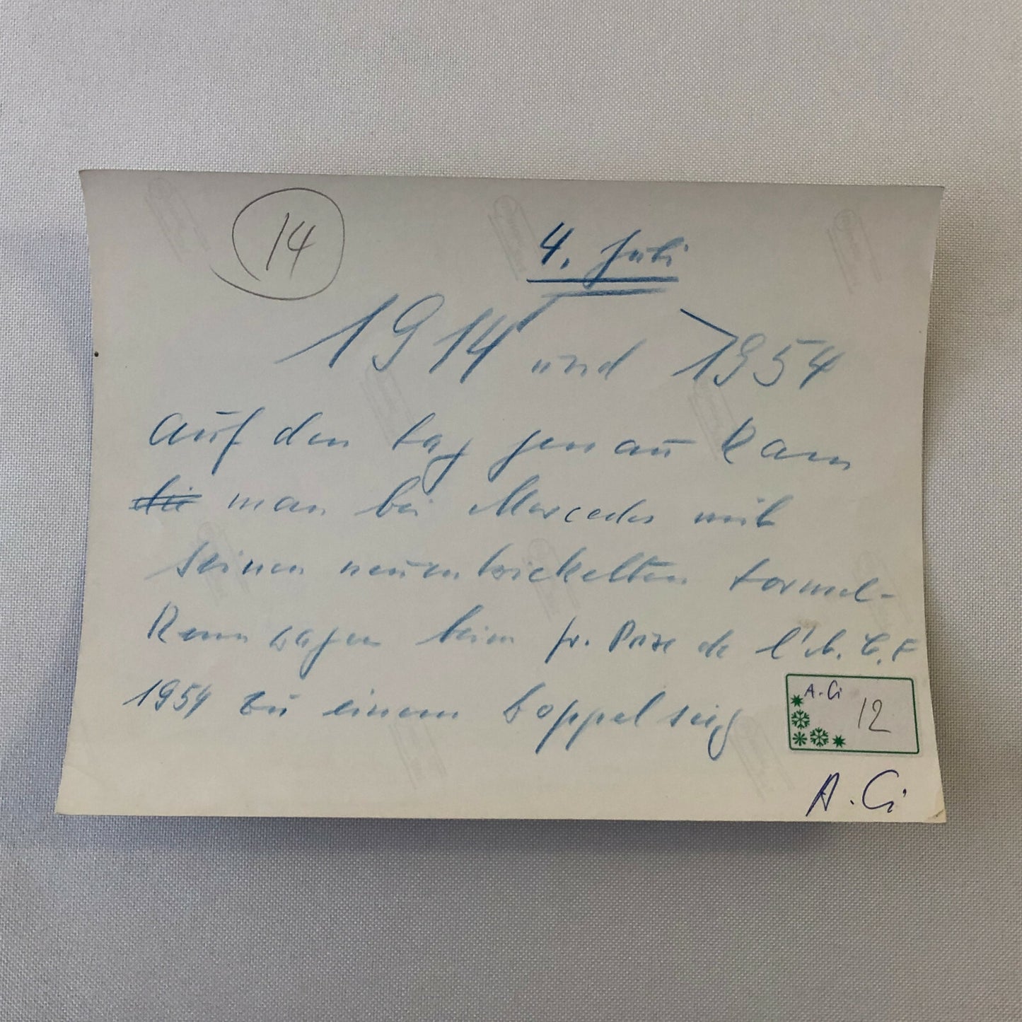 Vintage Racing Photo Photograph Juan Manuel Fangio & Karl Kling Mercedes Reims 