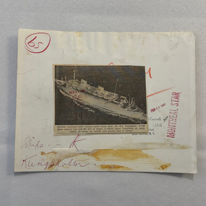 Vintage Ship Boat Photo Photograph Swedish Line MS Kungsholm 1961