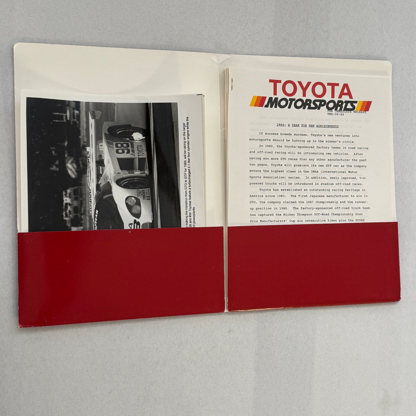 1989 Toyota Motorsport Racing Press Kit Dan Gurney Willy T Ribbs Fangio II
