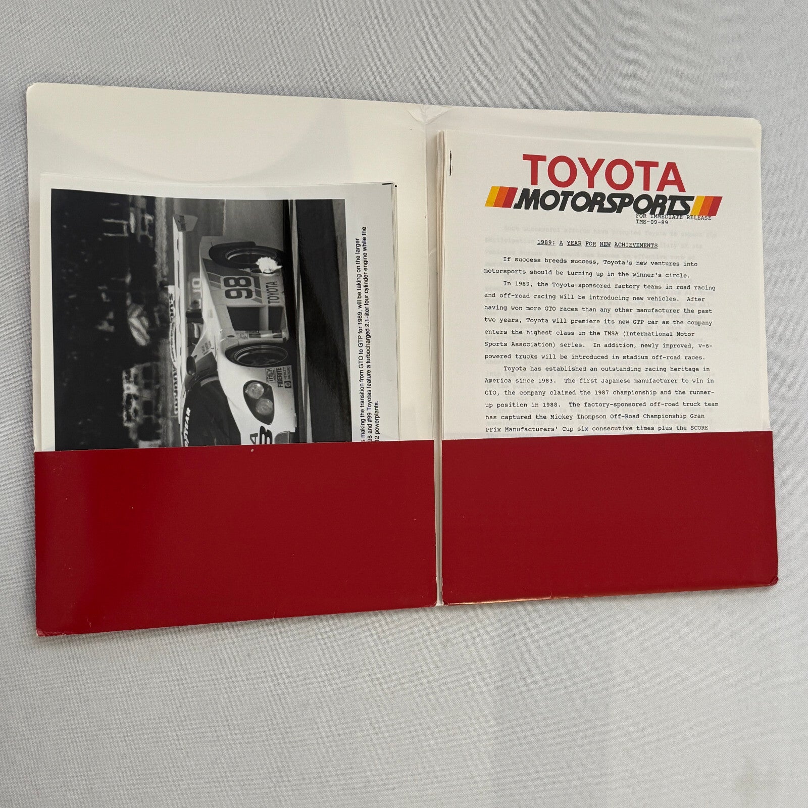 1989 Toyota Motorsport Racing Press Kit Dan Gurney Willy T Ribbs Fangio II