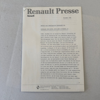Renault 18 Diesel Car Factory Press Kit Renault 18 TD GTD GERMAN Text 1980 1981