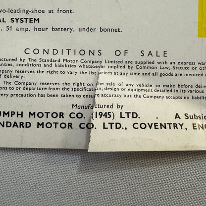 Triumph Mayflower Car Sales Brochure Catalog Advertising Vintage