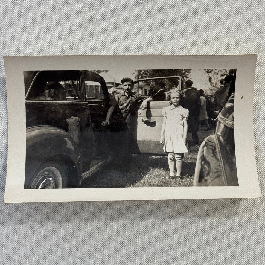 Vintage Photo Photograph Print Children with Car Automobile Snapshot