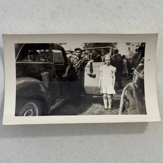 Vintage Photo Photograph Print Children with Car Automobile Snapshot