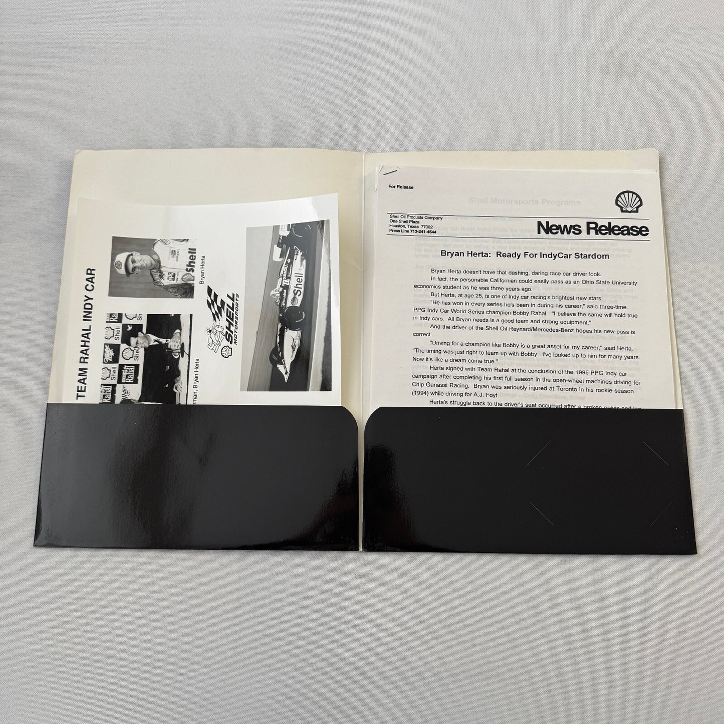 1996 PPG Indy Car Racing Shell Team Bobby Rahal Bryan Herta Press Kit Brochure