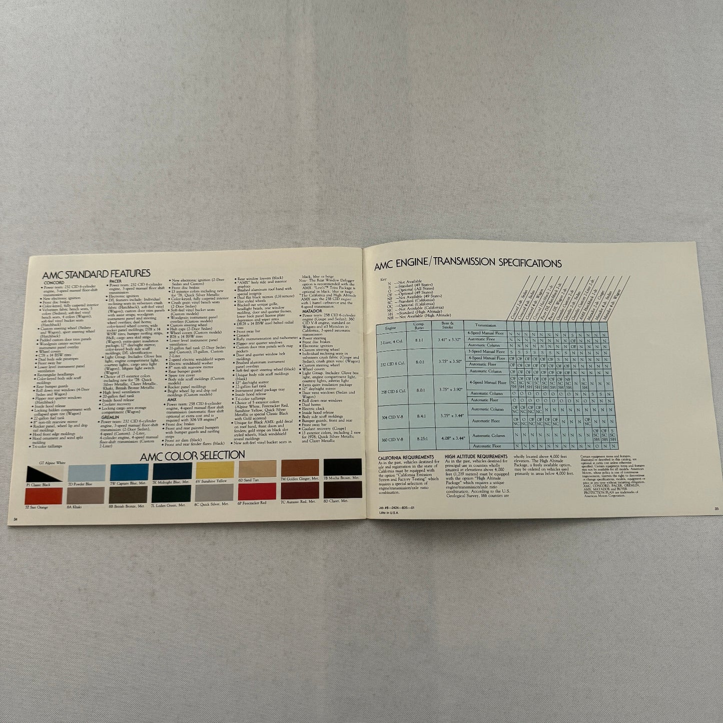1978 AMC Car Sales Brochure Catalog AMC Concord Pacer Gremlin AMX Matador