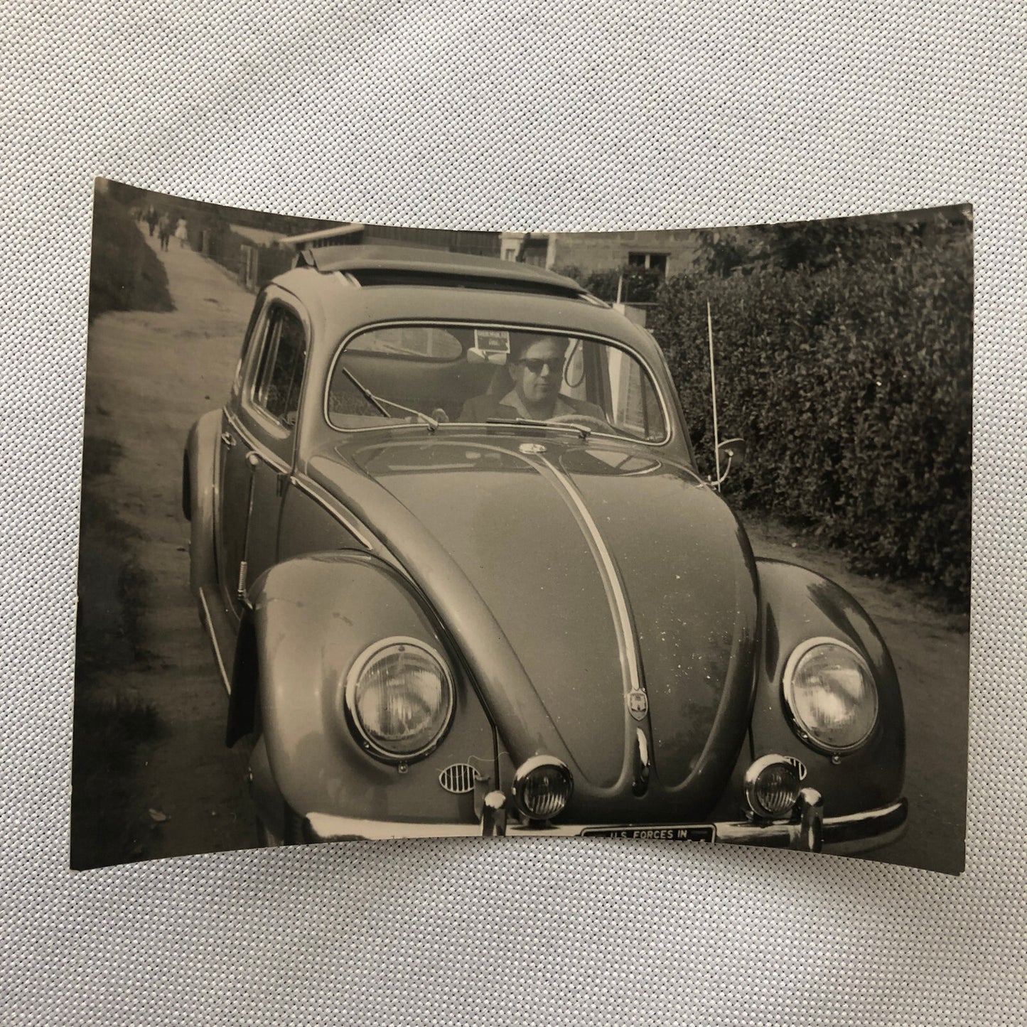 Vintage Photo Photograph Snapshot Man with VW Volkswagen Beetle Bug Car