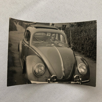Vintage Photo Photograph Snapshot Man with VW Volkswagen Beetle Bug Car