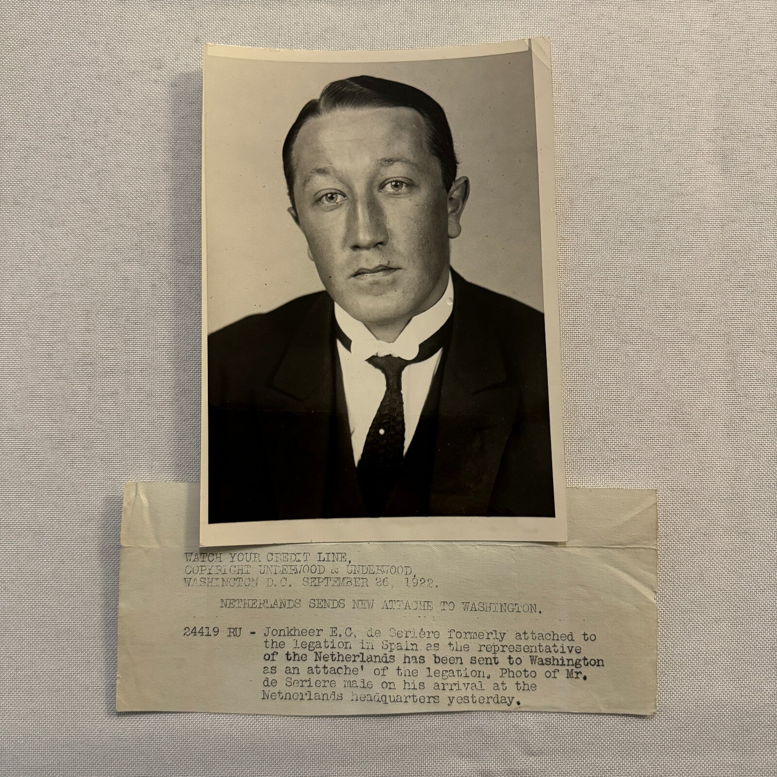 Dutch Netherlands Ambassador Attache to Washington Press Photo Photograph 1922