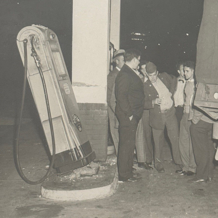 Vintage Photograph Amoco Gas Pump Truck Crash Wreck Photo