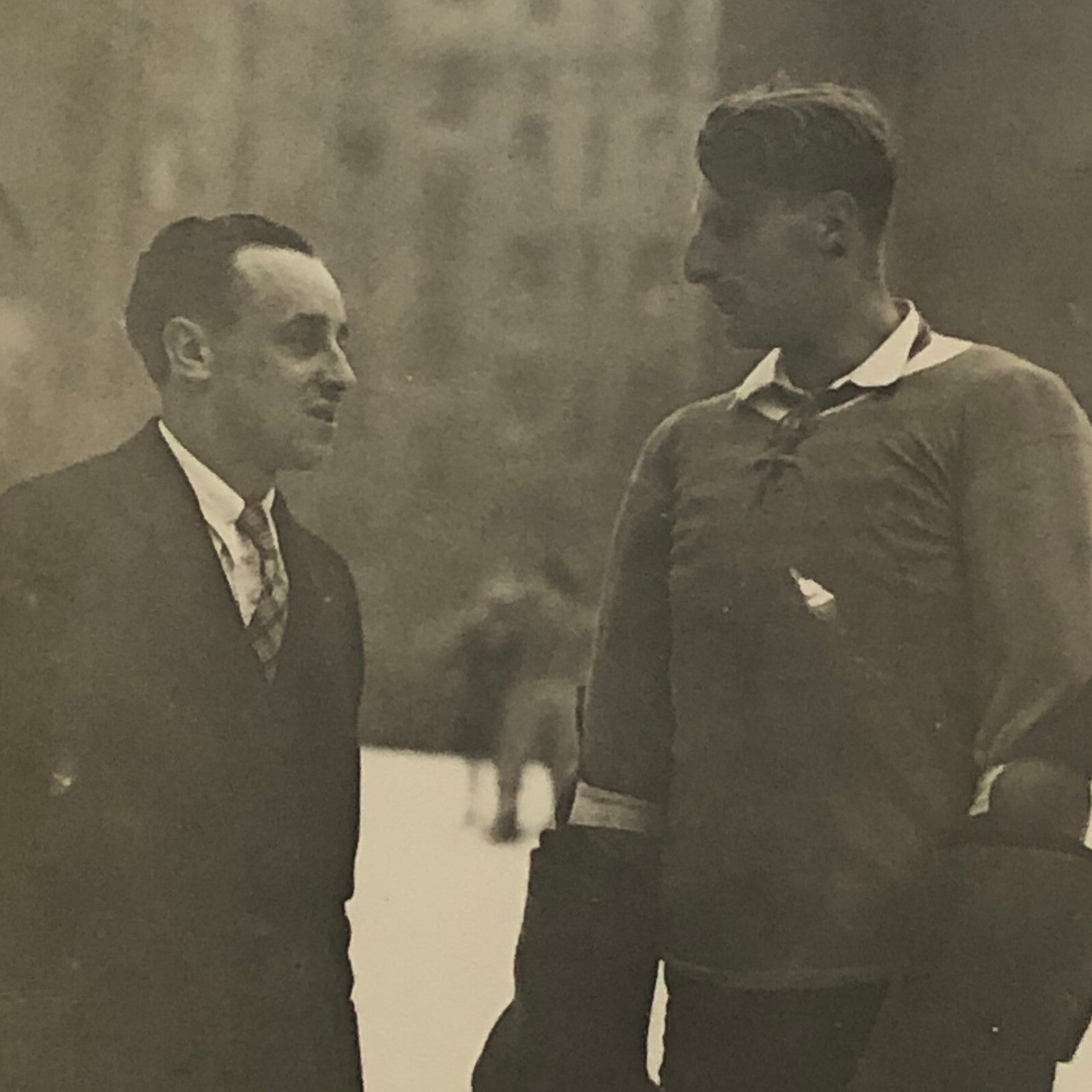 Press Photo Photograph Olympic Ice Hockey German Team Goalie with Canadian Coach