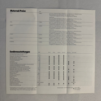 1978 BMW Motorcycle Price and Options Brochure Catalog R65 R100 R80 R45 GERMAN