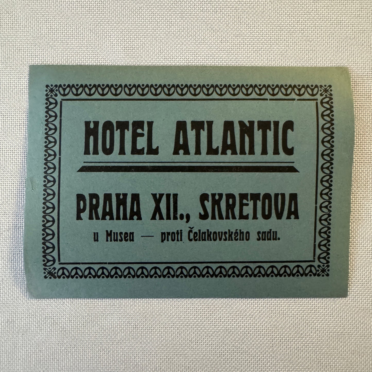 Vintage Hotel Travel Luggage Label Hotel Atlantic Prague Czech Republic Czechia