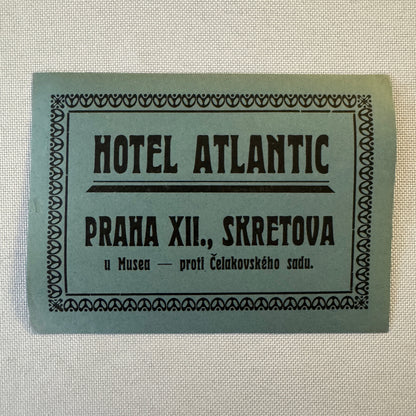 Vintage Hotel Travel Luggage Label Hotel Atlantic Prague Czech Republic Czechia