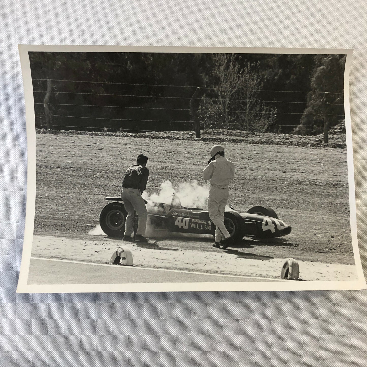Vintage Car Racing Photo Photograph - Car on Fire - Ron Harris Racing 