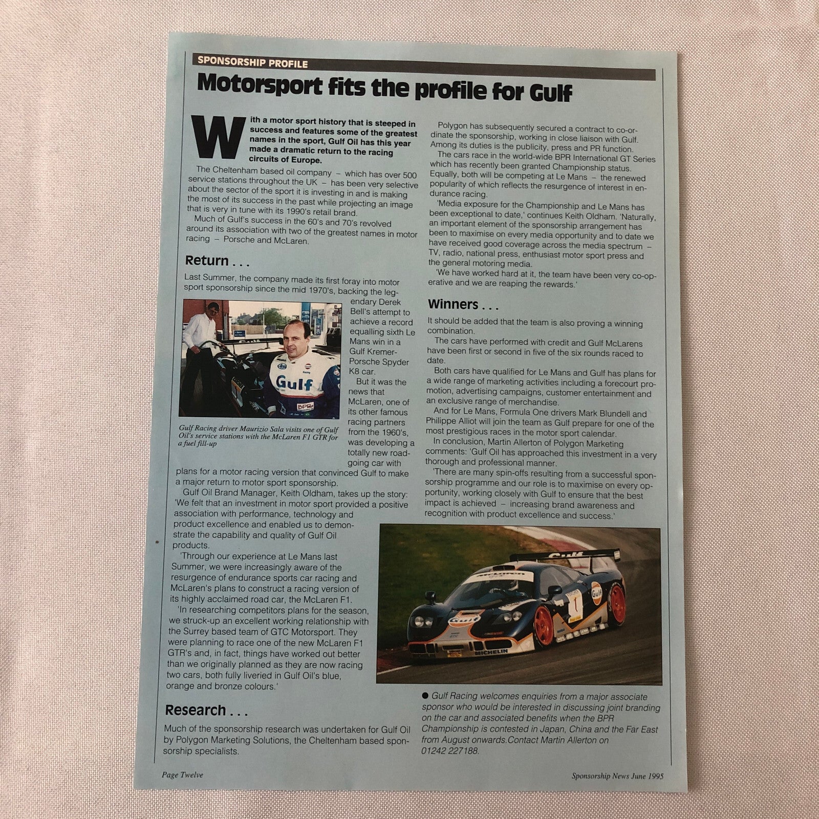 Gulf Racing McLaren F1 GTR Press Kit Brochure Photos